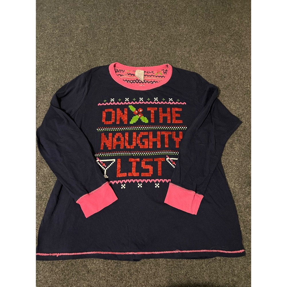 Secret Treasures Womens 2X Pajama Top Blue Naughty List Christmas Long Sleeve